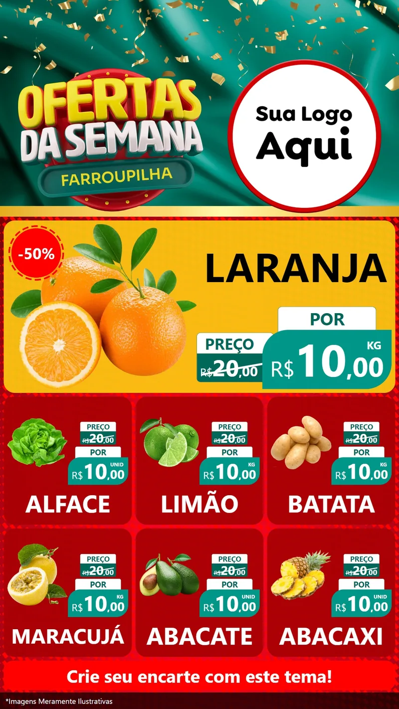 Modelo de Rede Social para Stories com o tema Ofertas da Semana Farroupilha para Hortifrúti