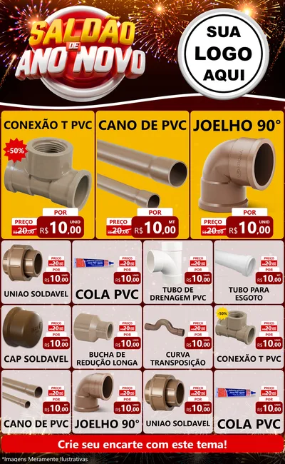 Modelo de Encarte para Encarte Grande com o tema Saldão de Ano Novo para Tubos e conexões