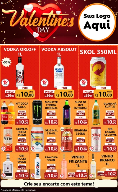 Modelo de Encarte para Encarte Grande com o tema Valentine's Day para Distribuidora de bebidas