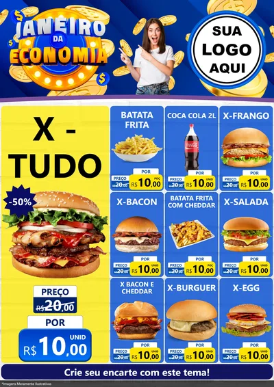 Modelo de Encarte para Encarte A4 Vertical com o tema Janeiro da Economia para Hamburgueria