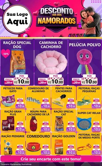 Modelo de Encarte para Encarte Grande com o tema Desconto Dia dos Namorados para Pet Shop