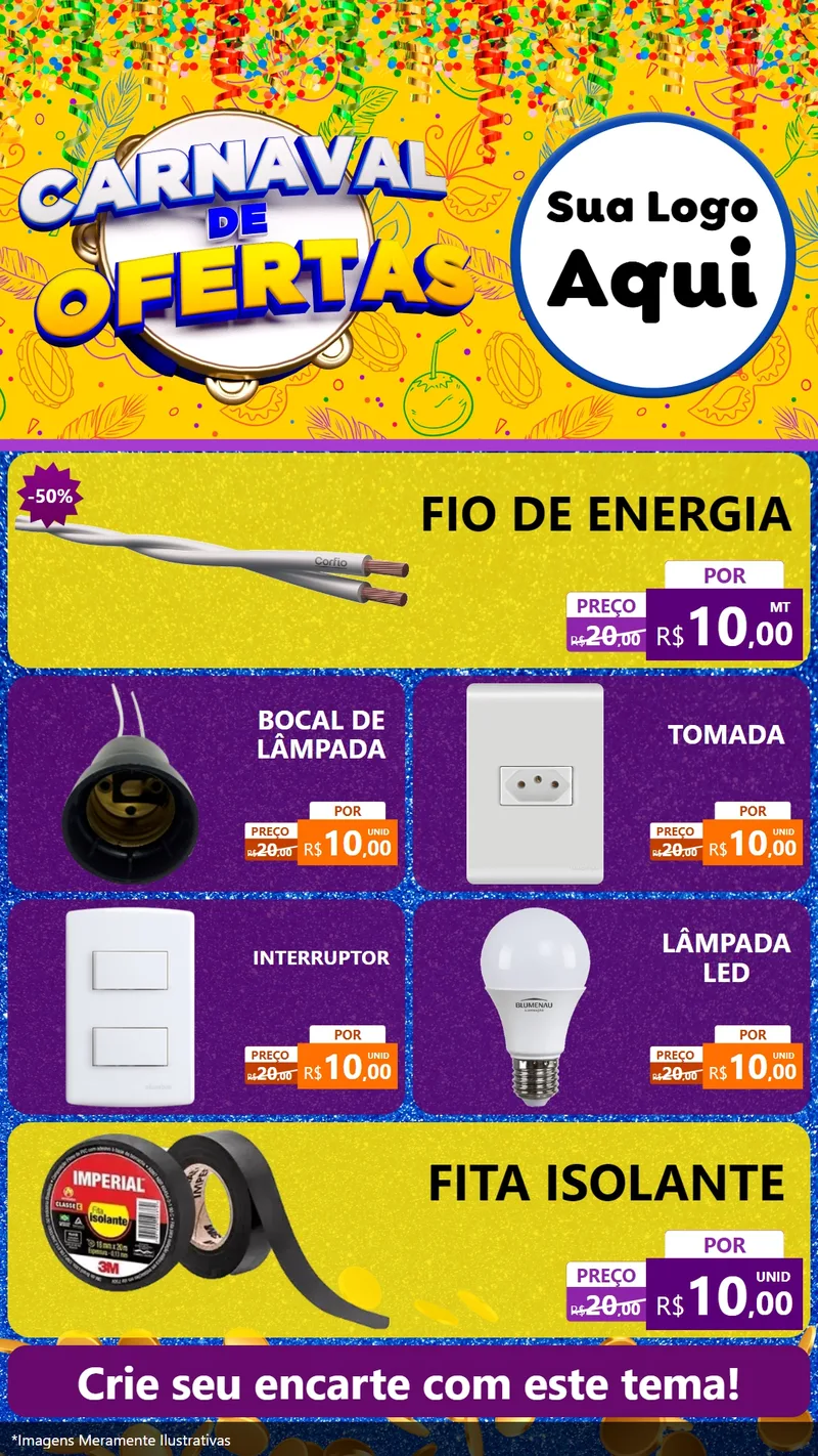 Modelo de TV para TV Vertical com o tema Carnaval de Ofertas para Materiais Elétricos