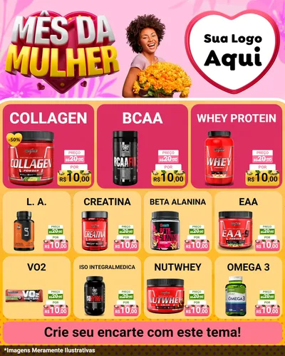 Modelo de Rede Social para Feed Instagram com o tema Mês da Mulher para Suplementos alimentares