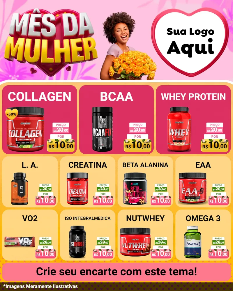 Modelo de Rede Social para Feed Instagram com o tema Mês da Mulher para Suplementos alimentares