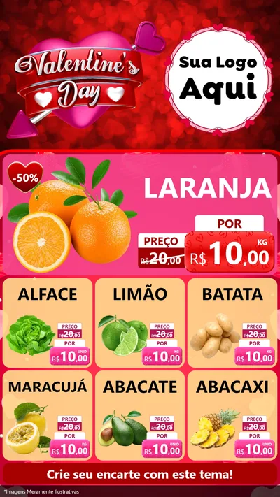 Modelo de Rede Social para Stories com o tema Valentine's Day para Hortifrúti