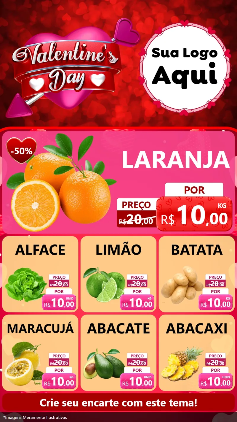 Modelo de Rede Social para Stories com o tema Valentine's Day para Hortifrúti