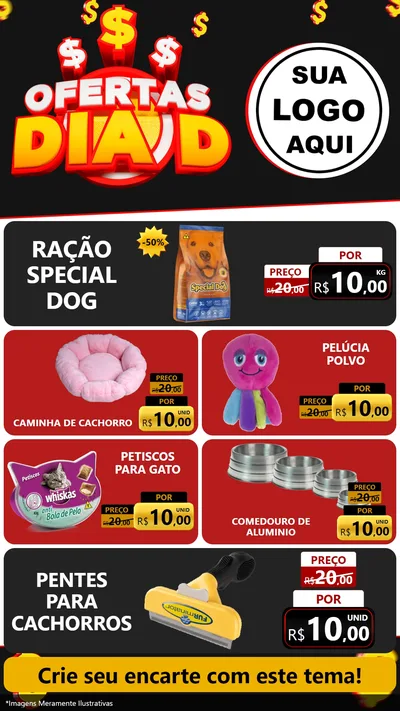 Modelo de TV para TV Vertical com o tema Ofertas Dia D para Pet Shop
