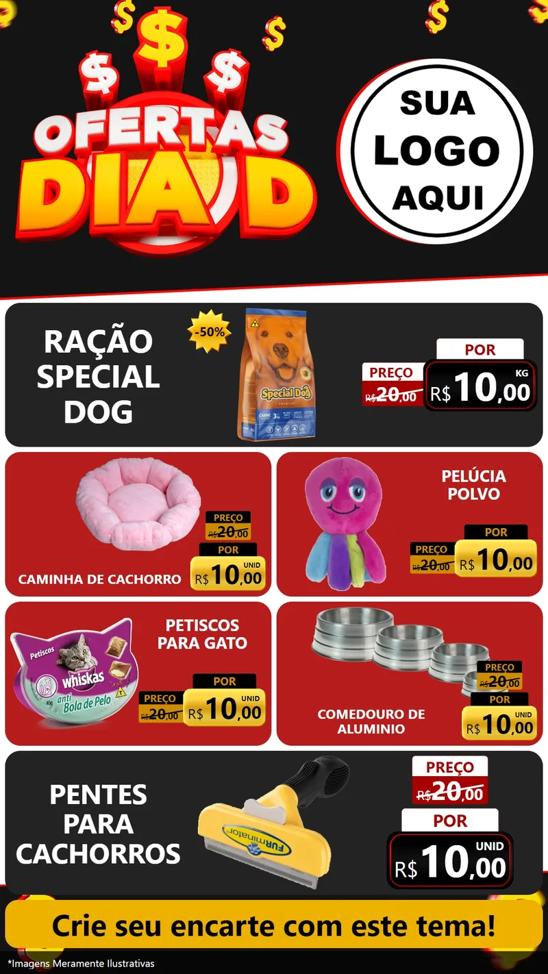 Modelo de TV para TV Vertical com o tema Ofertas Dia D para Pet Shop