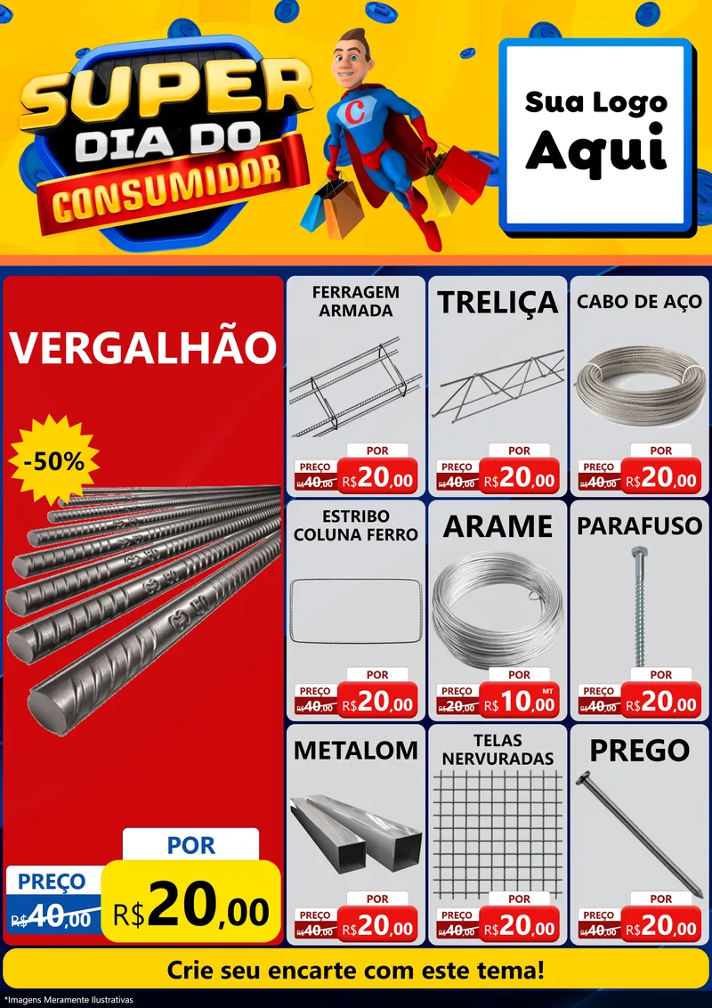 Modelo de Encarte para Encarte A4 Vertical com o tema Super Dia do Consumidor para Ferragens
