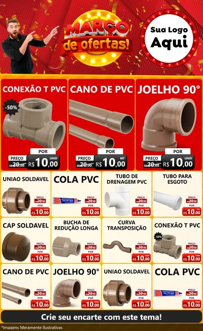 Modelo de Encarte para Encarte Grande com o tema Março de Ofertas! para Tubos e conexões