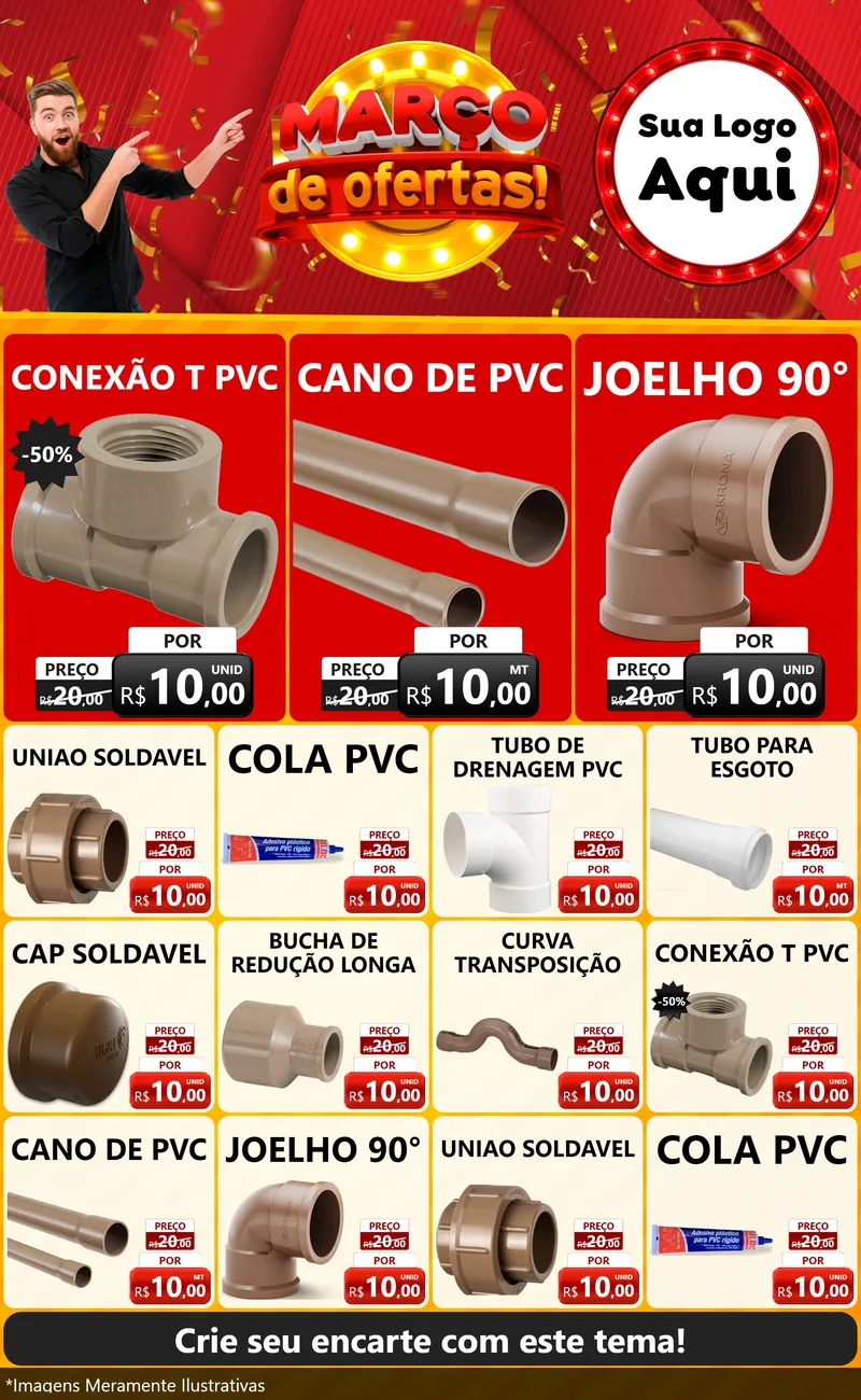 Modelo de Encarte para Encarte Grande com o tema Março de Ofertas! para Tubos e conexões