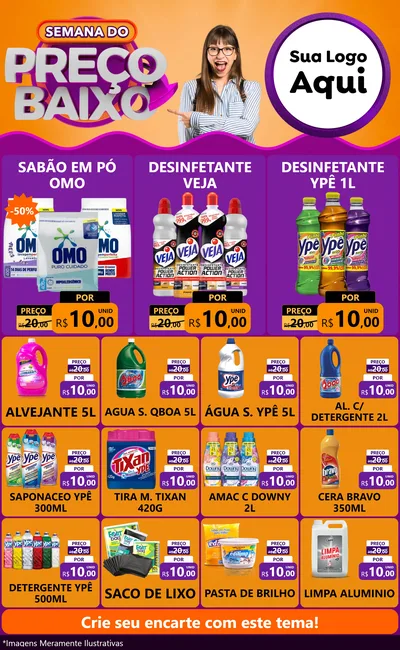 Modelo de Encarte para Encarte Grande com o tema Semana do Preço Baixo para Produtos de Limpeza
