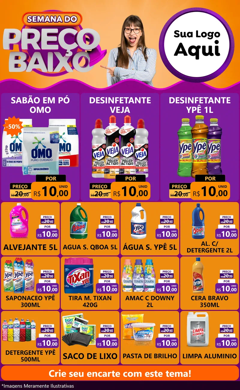 Modelo de Encarte para Encarte Grande com o tema Semana do Preço Baixo para Produtos de Limpeza