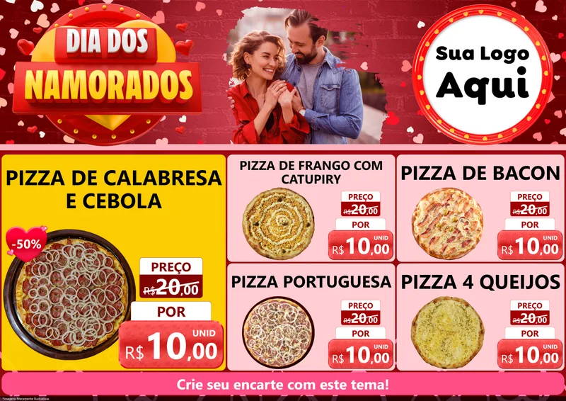 Modelo de Encarte para Encarte A4 Horizontal com o tema Dia Dos Namorados para Pizzaria