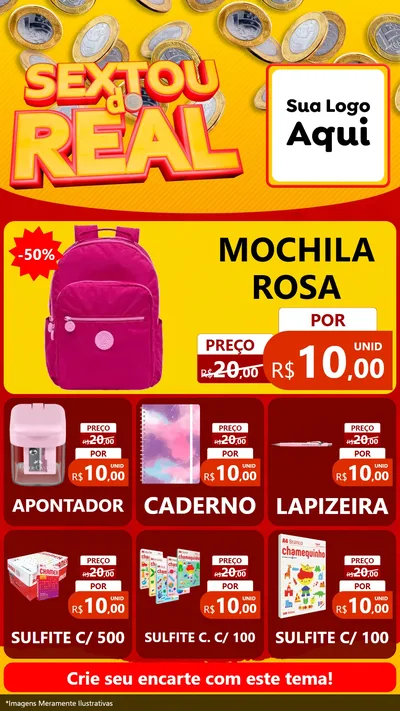 Modelo de Rede Social para Stories com o tema Sextou do Real para Papelaria