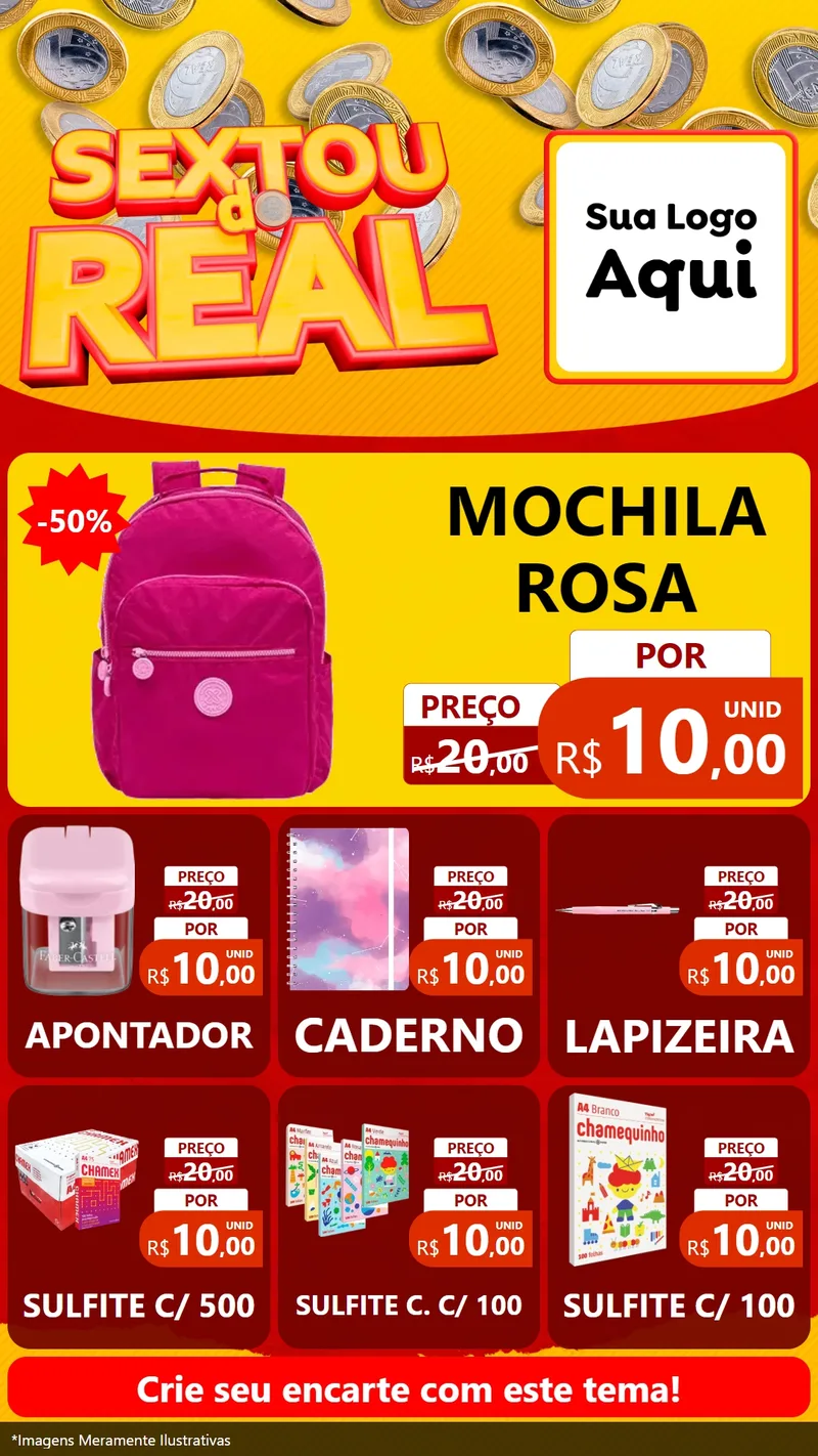 Modelo de Rede Social para Stories com o tema Sextou do Real para Papelaria
