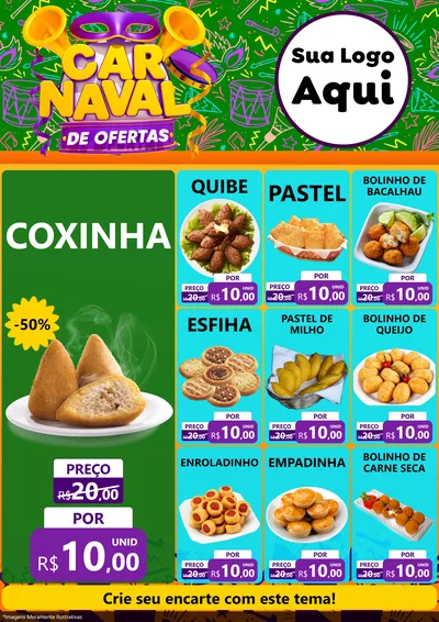 Modelo de Encarte para Encarte A4 Vertical com o tema Carnaval de Ofertas para Salgadaria