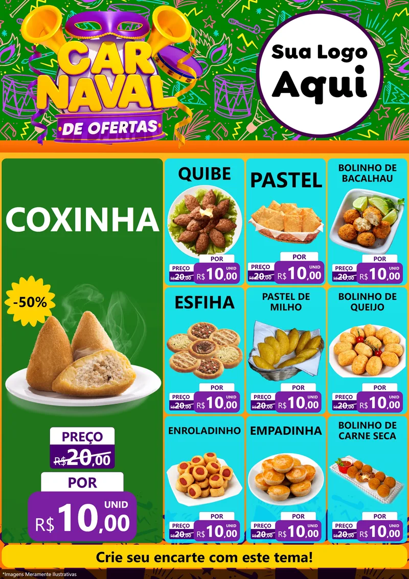 Modelo de Encarte para Encarte A4 Vertical com o tema Carnaval de Ofertas para Salgadaria