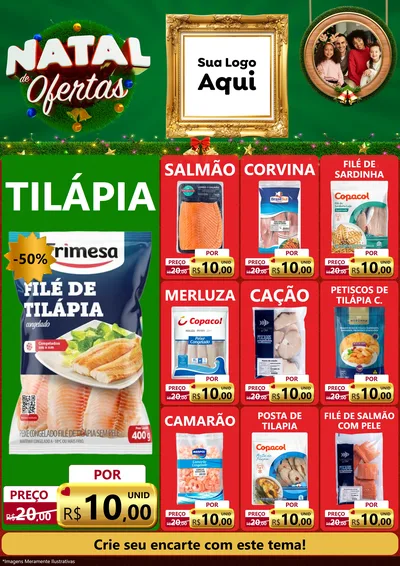 Modelo de Encarte para Encarte A4 Vertical com o tema Natal de Ofertas para Peixaria