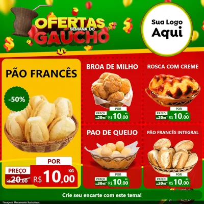 Modelo de Rede Social para Feed Facebook com o tema Ofertas Semana Do Gaúcho para Padaria