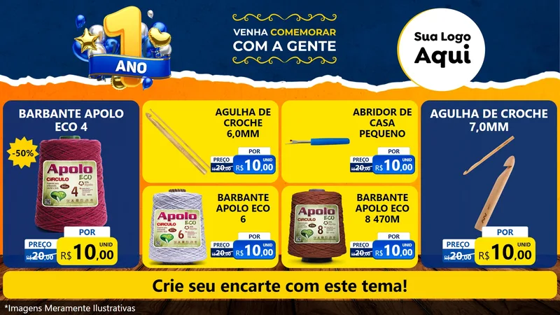 Modelo de TV para TV Horizontal com o tema Um Ano de Aniversário para Armarinho e Aviamentos