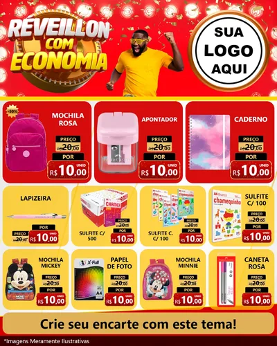 Modelo de Rede Social para Feed Instagram com o tema Réveillon com Economia para Papelaria