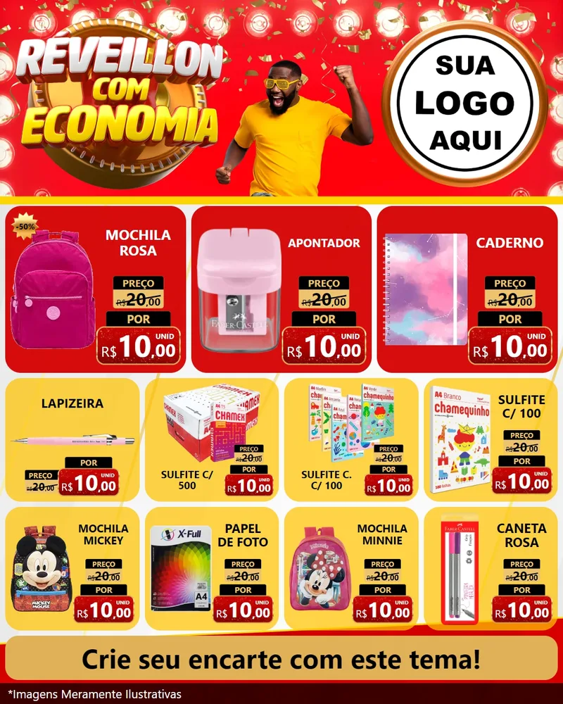 Modelo de Rede Social para Feed Instagram com o tema Réveillon com Economia para Papelaria