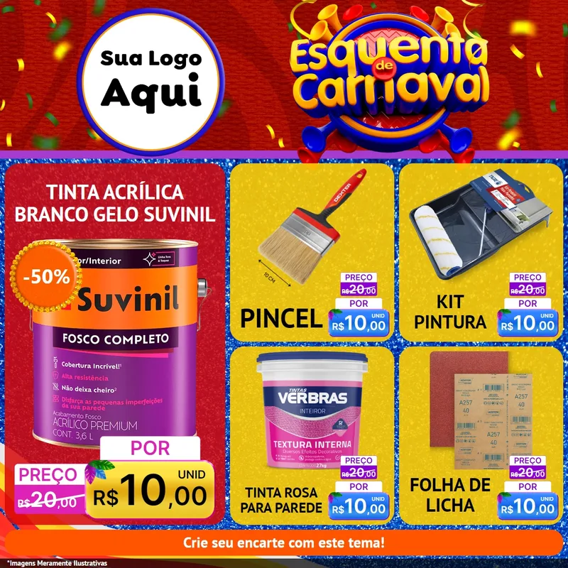 Modelo de Rede Social para Feed Facebook com o tema Esquenta de Carnaval para Tintas e Ferramentas