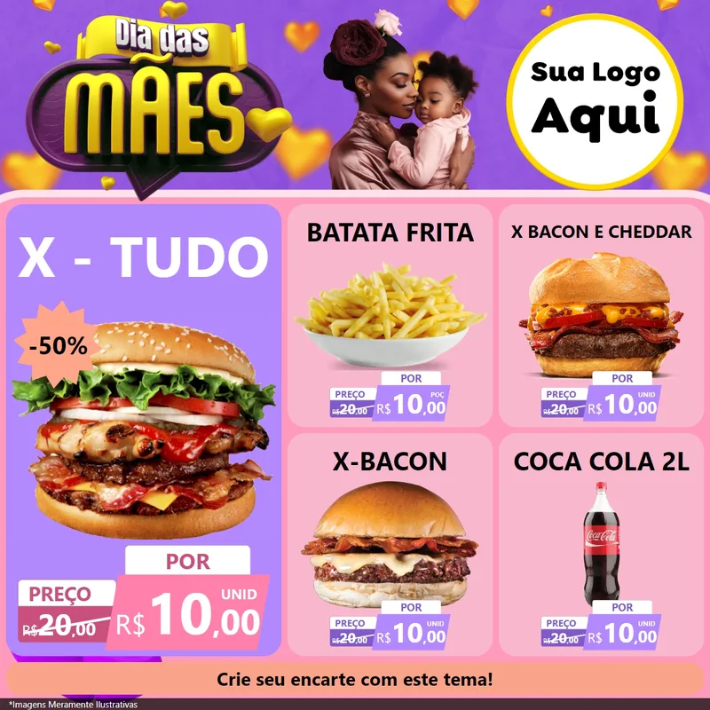 Modelo de Rede Social para Feed Facebook com o tema Dia das Mães para Hamburgueria