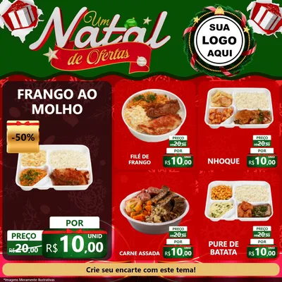 Modelo de Rede Social para Feed Facebook com o tema Um Natal de Ofertas para Restaurante