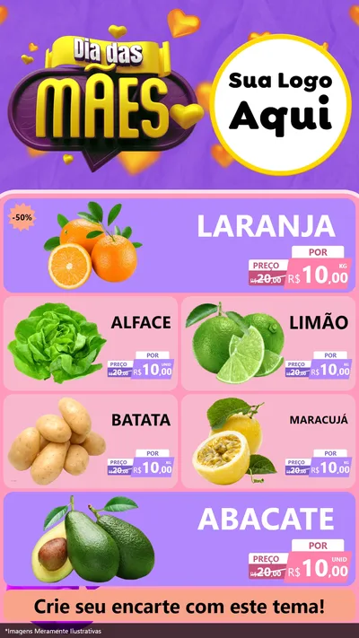 Modelo de TV para TV Vertical com o tema Dia das Mães para Hortifrúti