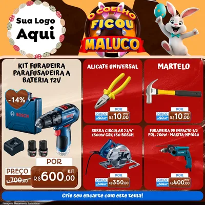 Modelo de Rede Social para Feed Facebook com o tema O Coelho Ficou Maluco - Páscoa para Maquinas e Ferramentas
