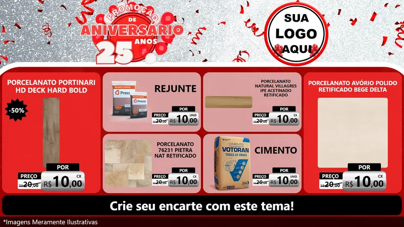 Modelo de TV para TV Horizontal com o tema Promoção de Aniversário - 25Anos para Pisos e revestimentos