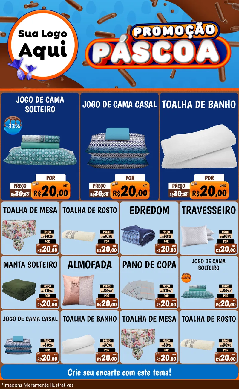 Modelo de Encarte para Encarte Grande com o tema Promoção Páscoa para Cama, Mesa e Banho