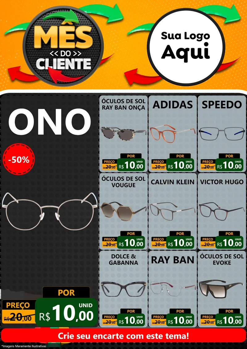 Modelo de Encarte para Encarte A4 Vertical com o tema Mês do Cliente para Óticas