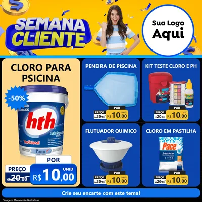 Modelo de Rede Social para Feed Facebook com o tema Semana do Cliente para Produtos para Piscina