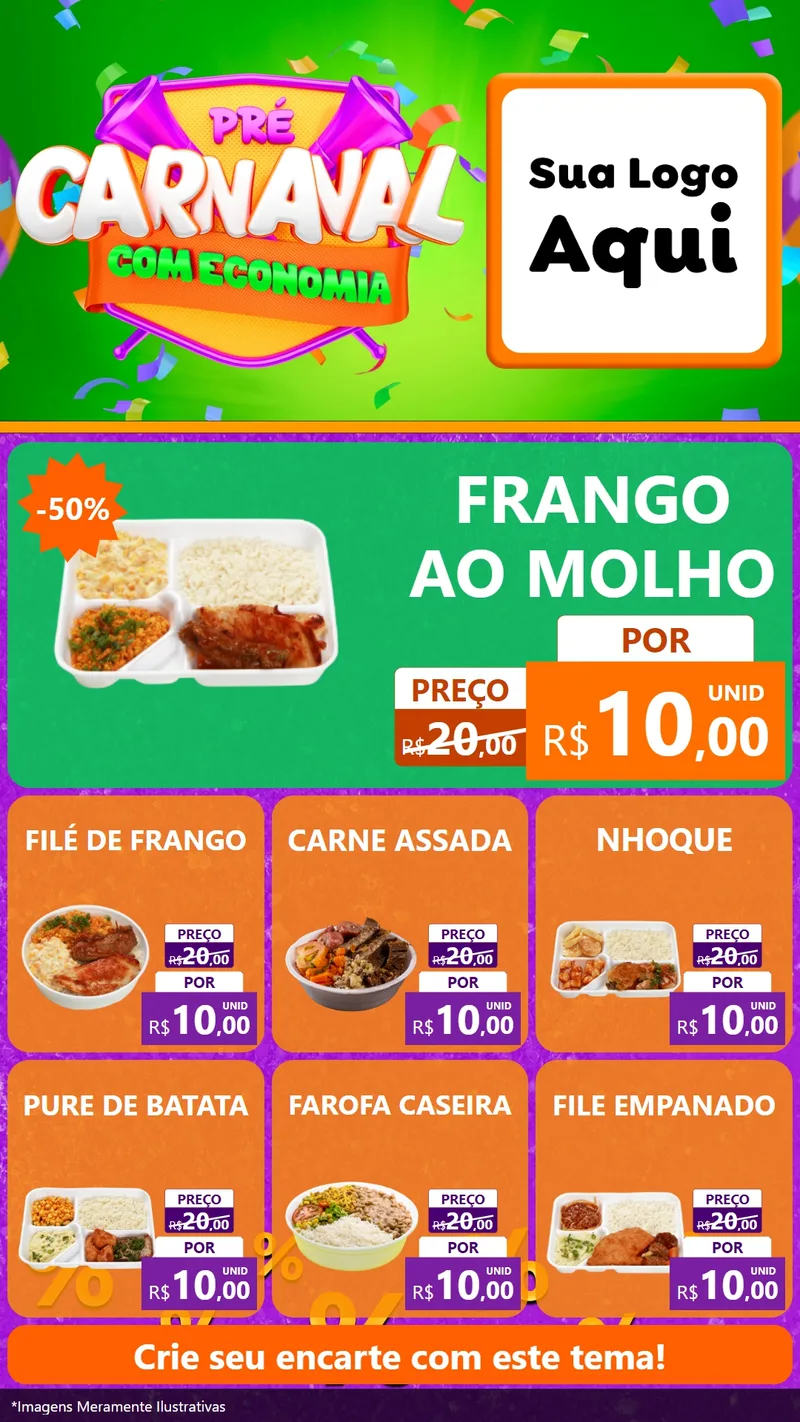 Modelo de Rede Social para Stories com o tema Pré-Carnaval Com Economia para Restaurante