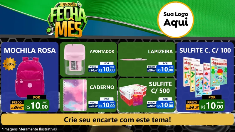 Modelo de TV para TV Horizontal com o tema Operação Fecha Mês para Papelaria