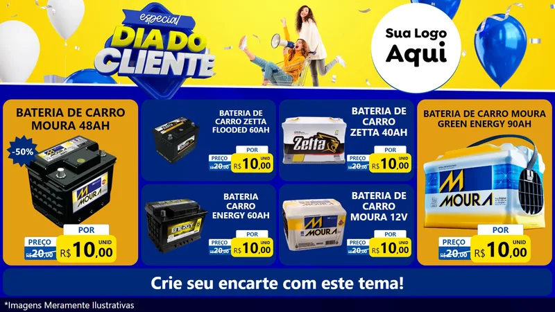Modelo de TV para TV Horizontal com o tema Especial Dia do Cliente para Baterias Elétricas