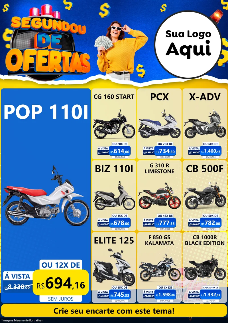 Modelo de Encarte para Encarte A4 Vertical com o tema Segundou de Ofertas para Concessionaria de Motos