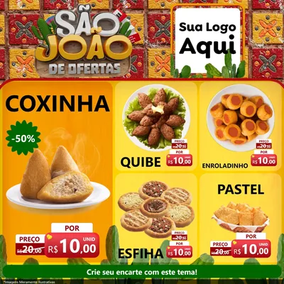 Modelo de Rede Social para Feed Facebook com o tema São João de Muitas Ofertas - Junina para Salgadaria