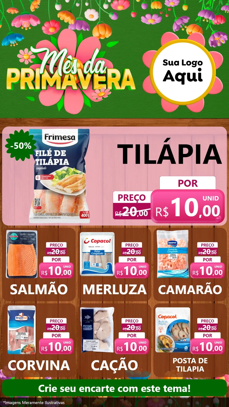 Modelo de Rede Social para Stories com o tema Mês da Primavera para Peixaria