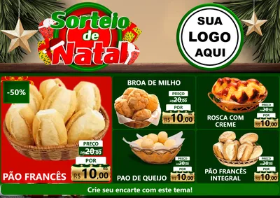 Modelo de Encarte para Encarte A4 Horizontal com o tema Sorteio de Natal para Padaria