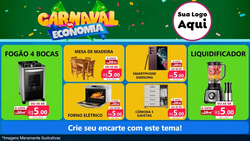 Modelo de TV para TV Horizontal com o tema Carnaval da Economia para Móveis e Eletro