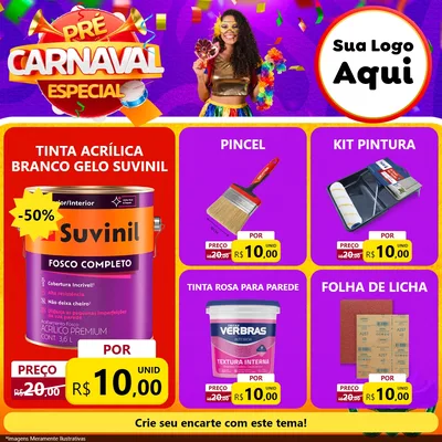 Modelo de Rede Social para Feed Facebook com o tema Pré-Carnaval Especial para Tintas e Ferramentas