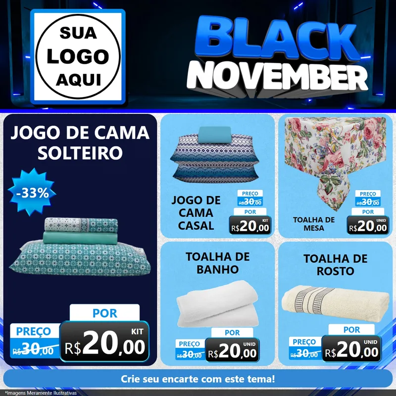 Modelo de Rede Social para Feed Facebook com o tema Black November para Cama, Mesa e Banho