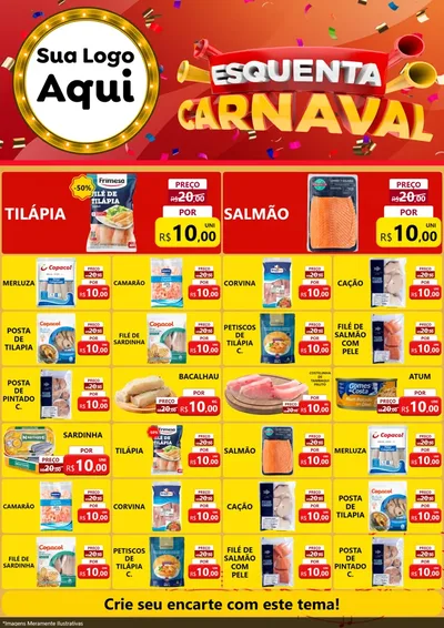 Modelo de Encarte para Encarte A4 Vertical com o tema Esquenta Carnaval para Peixaria