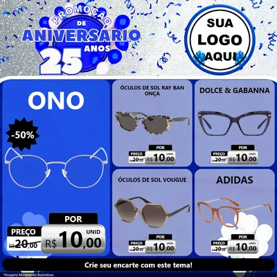 Modelo de Rede Social para Feed Facebook com o tema Promoção de Aniversário - 25 Anos para Óticas