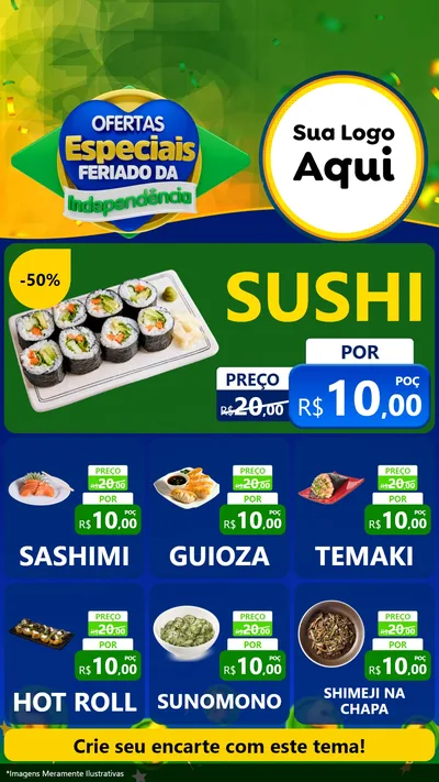 Modelo de Rede Social para Stories com o tema Ofertas Especiais Feriado da Independência para Comida japonesa