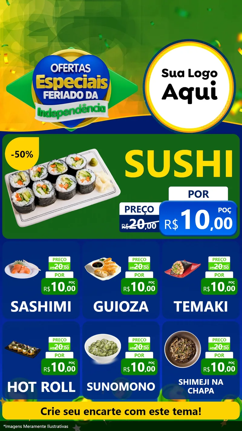 Modelo de Rede Social para Stories com o tema Ofertas Especiais Feriado da Independência para Comida japonesa